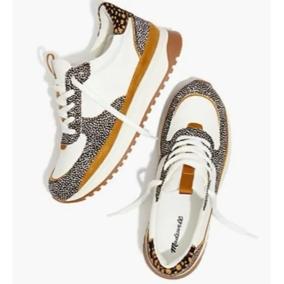 Madewell Kickoff Trainers SZ 6 Sneakers Leather   Calf Hair Olive Grove Multi