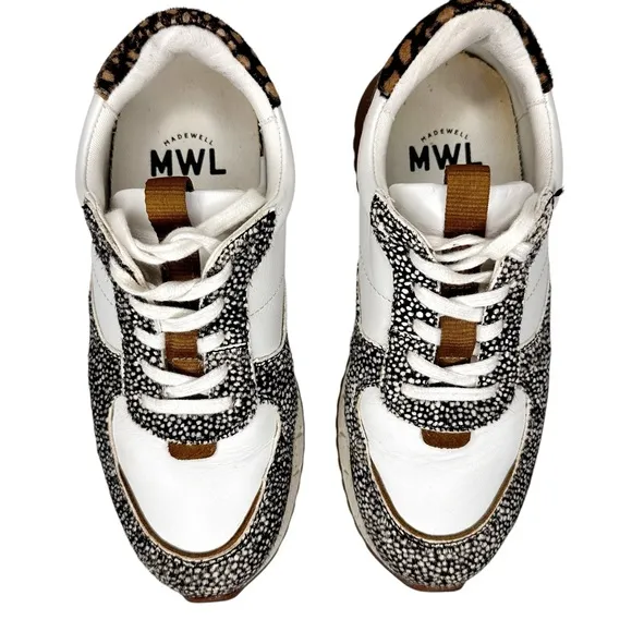 Madewell Kickoff Trainers SZ 6 Sneakers Leather   Calf Hair Olive Grove Multi