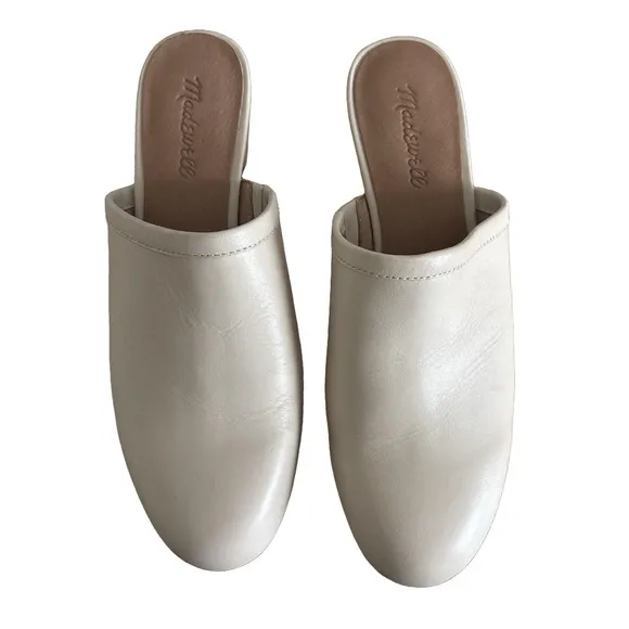 Madewell Ruby Cream Leather Clogs with Wooden Synthetic Heel