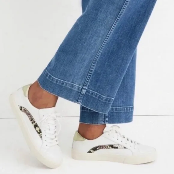 Madewell Sidewalk Low-Top Leather Sneakers in Metallic Snale Multicolored Size 7