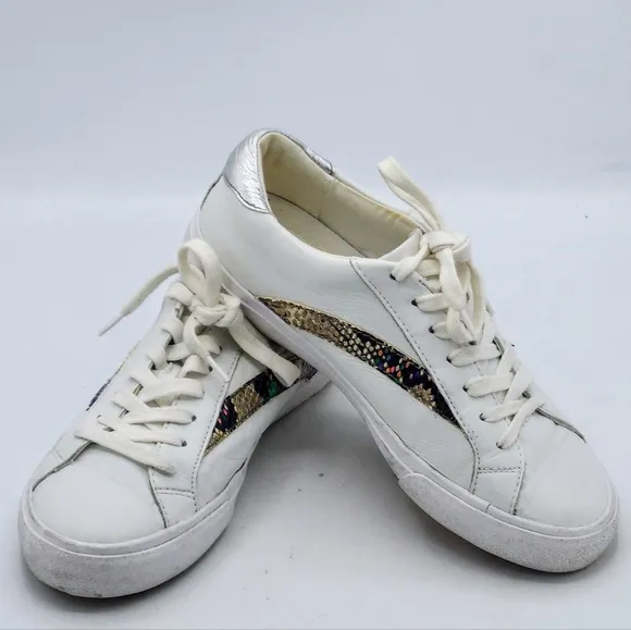 Madewell Sidewalk Low-Top Leather Sneakers in Metallic Snale Multicolored Size 7