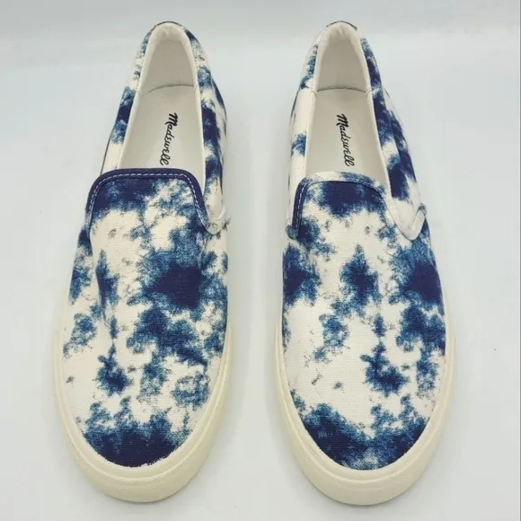 Madewell Sidewalk Slip-On Sneakers in Tie-Dyed Blue and White Recycled Canvas 10