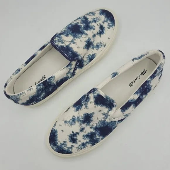 Madewell Sidewalk Slip-On Sneakers in Tie-Dyed Blue and White Recycled Canvas 10