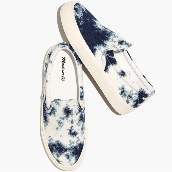 Madewell Sidewalk Slip-On Sneakers in Tie-Dyed Blue and White Recycled Canvas 10