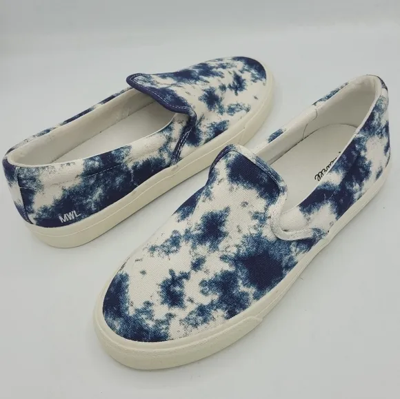 Madewell Sidewalk Slip-On Sneakers in Tie-Dyed Blue and White Recycled Canvas 10