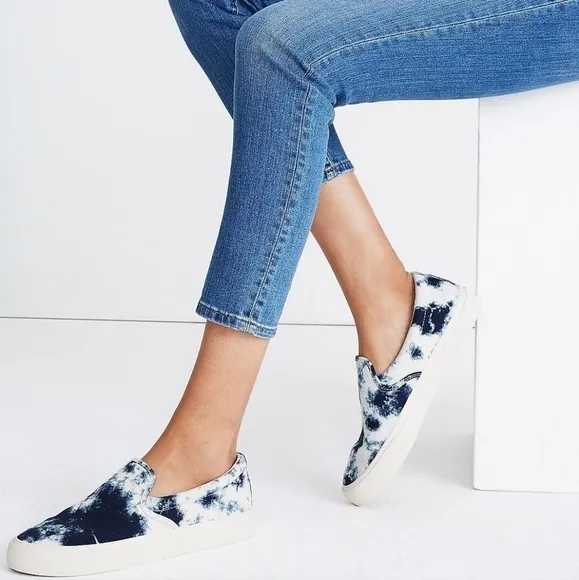 Madewell Sidewalk Slip-On Sneakers in Tie-Dyed Blue and White Recycled Canvas 10
