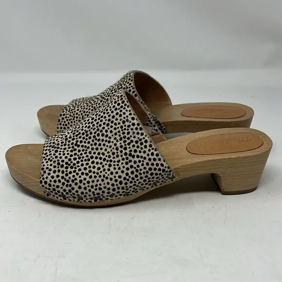 MADEWELL The Evelyn Clog Slide Sandal Leather Print Calf Hair US 6.5 MSRP $168