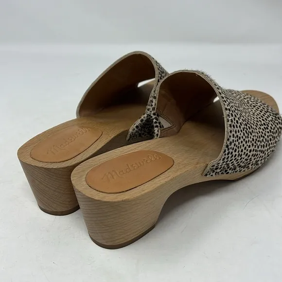 MADEWELL The Evelyn Clog Slide Sandal Leather Print Calf Hair US 6.5 MSRP $168
