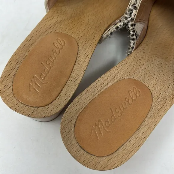 MADEWELL The Evelyn Clog Slide Sandal Leather Print Calf Hair US 6.5 MSRP $168