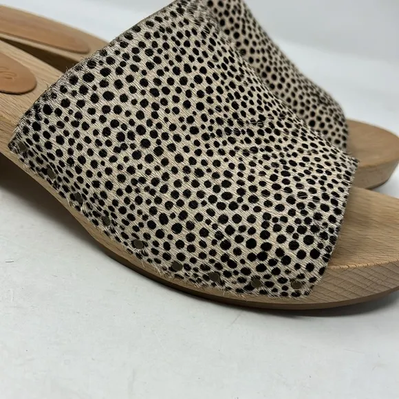 MADEWELL The Evelyn Clog Slide Sandal Leather Print Calf Hair US 6.5 MSRP $168