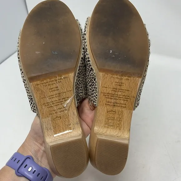 MADEWELL The Evelyn Clog Slide Sandal Leather Print Calf Hair US 6.5 MSRP $168