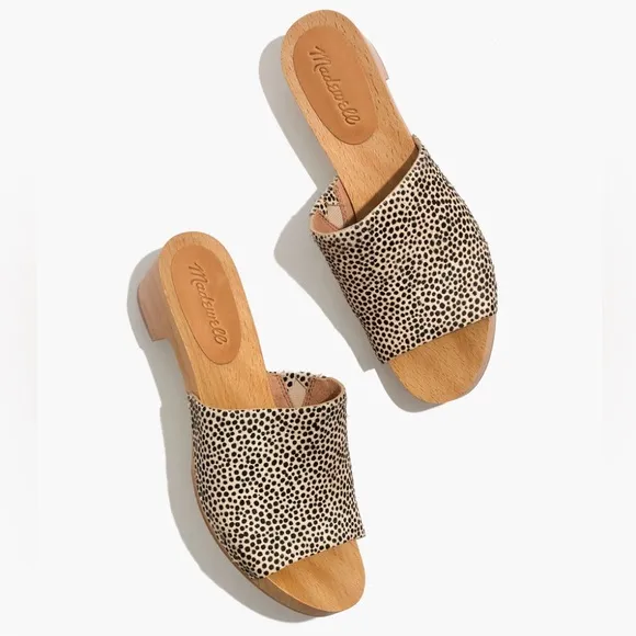 Madewell The Evelyn Slide Wood Clog Slides in Spotted Calf Hair New Size 6.5