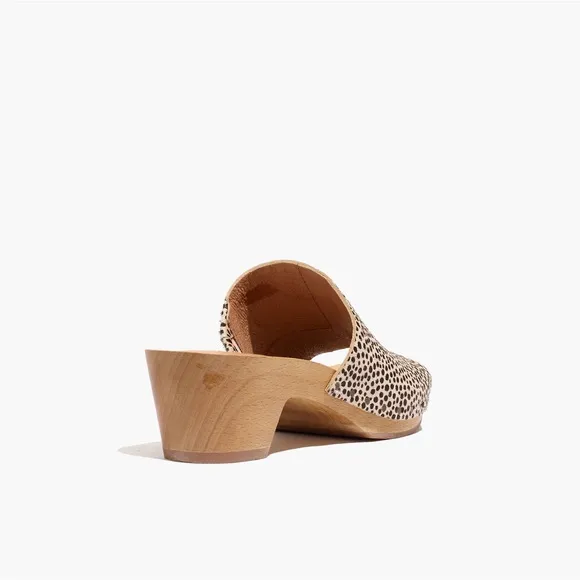 Madewell The Evelyn Slide Wood Clog Slides in Spotted Calf Hair New Size 6.5