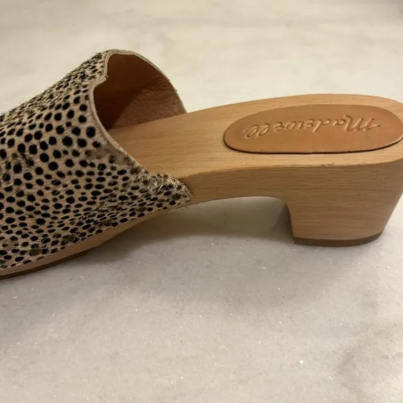 Madewell The Evelyn Slide Wood Clog Slides in Spotted Calf Hair New Size 6.5