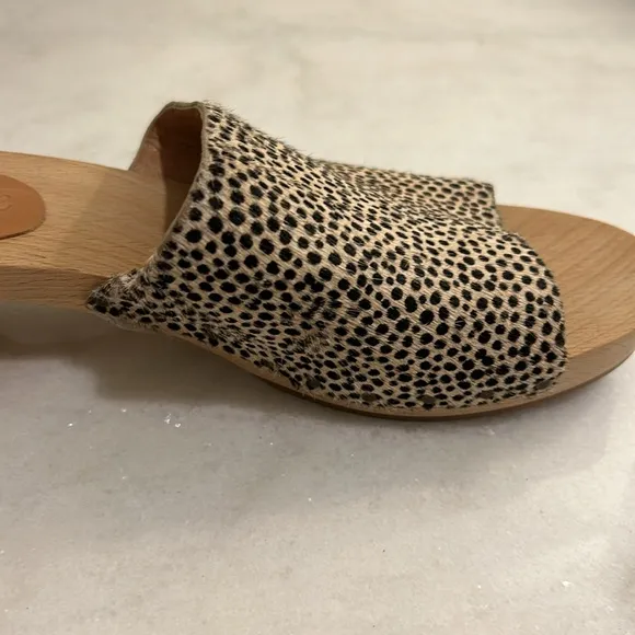 Madewell The Evelyn Slide Wood Clog Slides in Spotted Calf Hair New Size 6.5