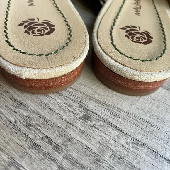 Maliparmi Woven Leather Mule Slides Pointed Toe Leather Sole Olive Green SZ 8