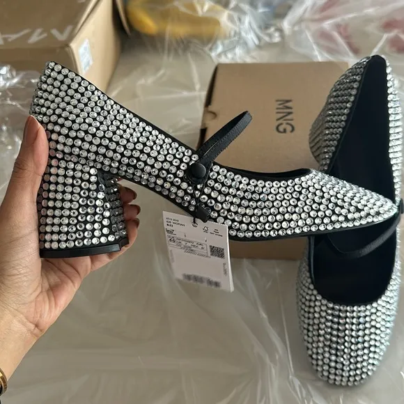 Mango rhinestone mary jane block heel