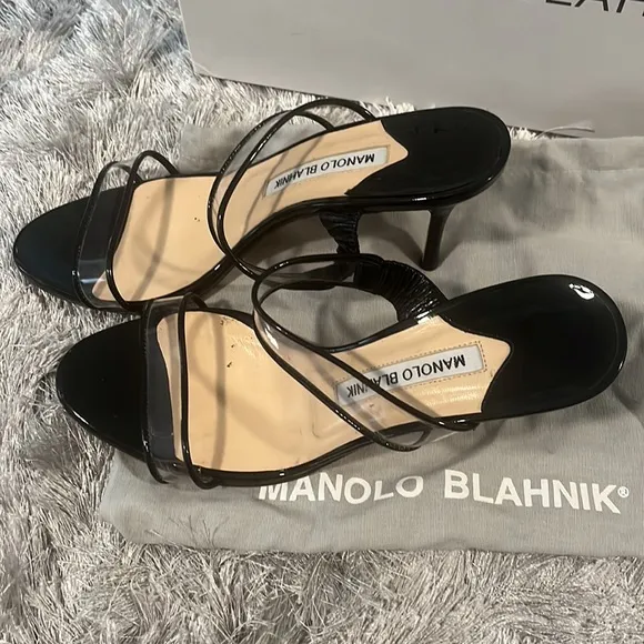 Manolo Blahnik Black Patent PVC Slide Heel 36.5