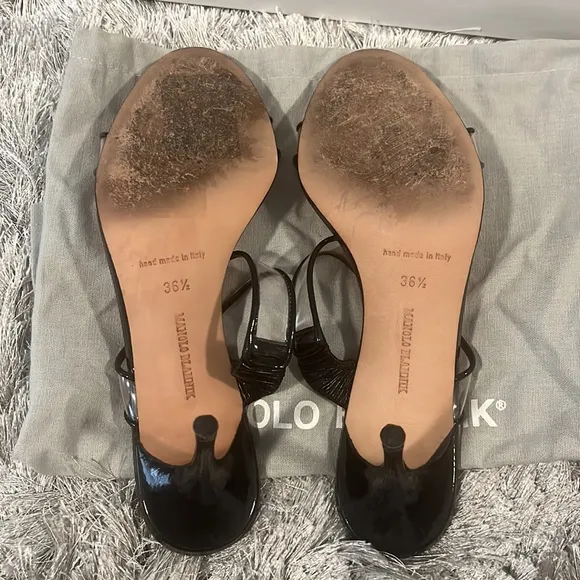 Manolo Blahnik Black Patent PVC Slide Heel 36.5