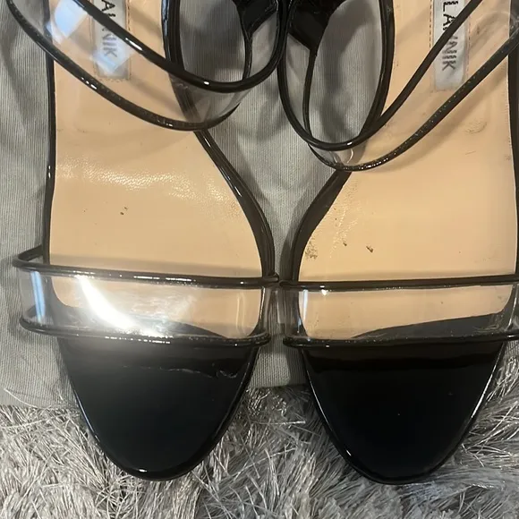 Manolo Blahnik Black Patent PVC Slide Heel 36.5
