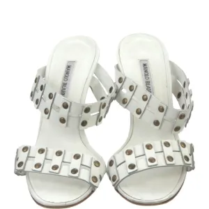 Manolo Blahnik Bulgaro Sandals/ Slides size 38 1/2 GUC white with metal - 🤍