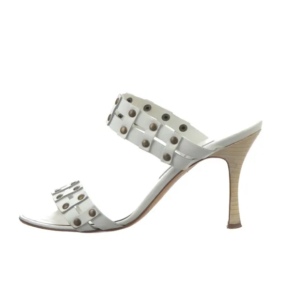 Manolo Blahnik Bulgaro Sandals/ Slides size 38 1/2 GUC white with metal - 🤍