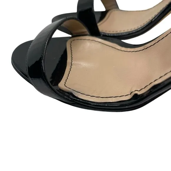 Manolo Blahnik EUR 42 US 12 Strappy Heels Black Patent Leather Open Toe