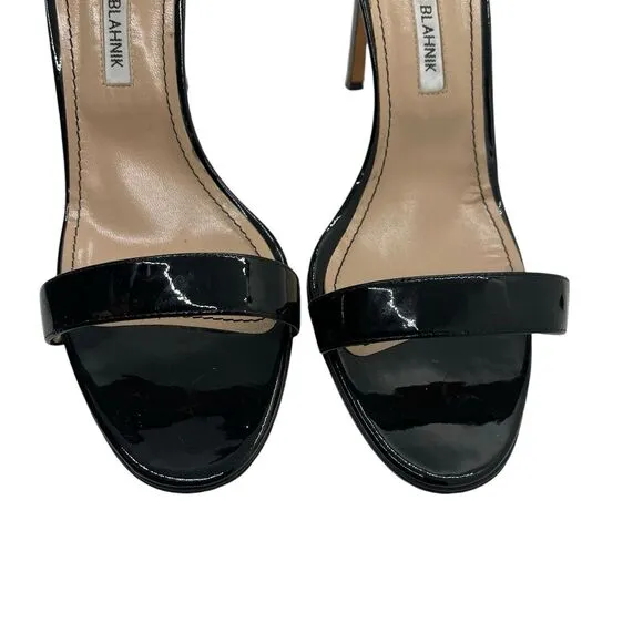 Manolo Blahnik EUR 42 US 12 Strappy Heels Black Patent Leather Open Toe