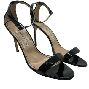 Manolo Blahnik EUR 42 US 12 Strappy Heels Black Patent Leather Open Toe