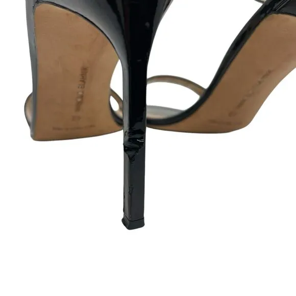 Manolo Blahnik EUR 42 US 12 Strappy Heels Black Patent Leather Open Toe