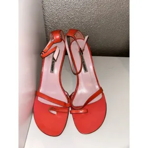 Manolo Blahnik Orange Ankle Strap Open Toe 4.5” Heels Pumps