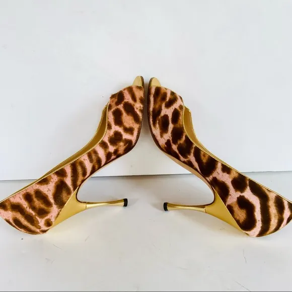 Manolo Blahnik pink gold beige animal print heels 38