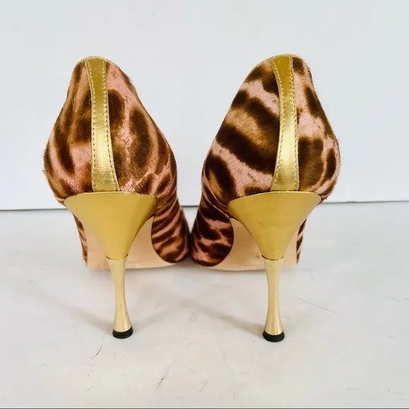 Manolo Blahnik pink gold beige animal print heels 38