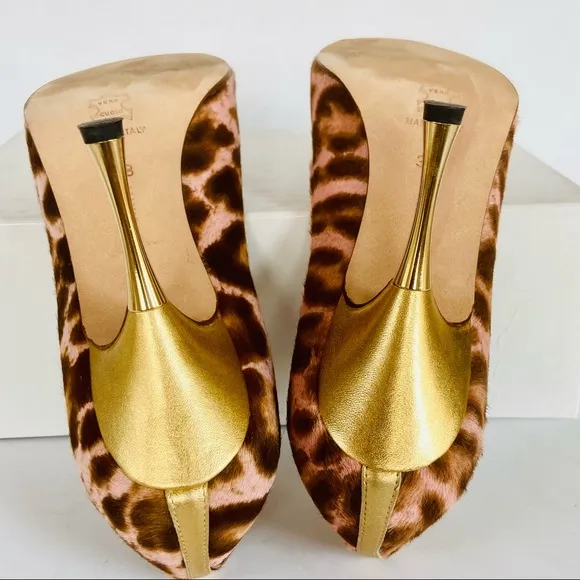 Manolo Blahnik pink gold beige animal print heels 38