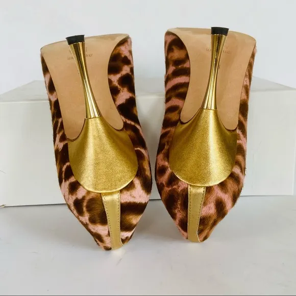 Manolo Blahnik pink gold beige animal print heels 38