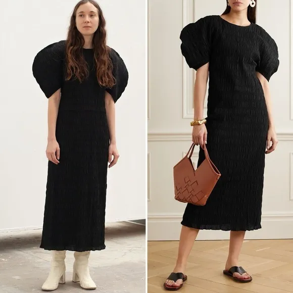 Mara‎ Hoffman Aranza Dress in Black Gauze Popcorn Size Small