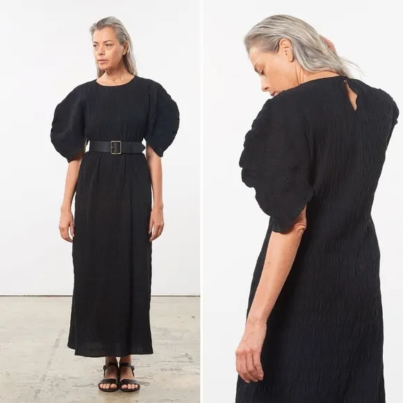 Mara‎ Hoffman Aranza Dress in Black Gauze Popcorn Size Small