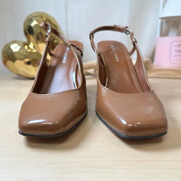 Marc Fisher Brown Patent Slingback‎ Block Heels, Size 8M