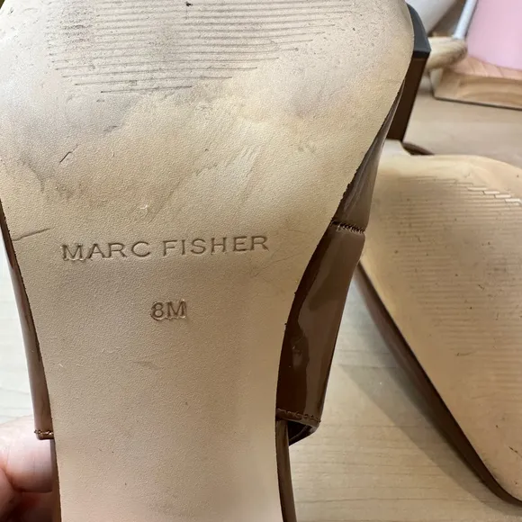 Marc Fisher Brown Patent Slingback‎ Block Heels, Size 8M