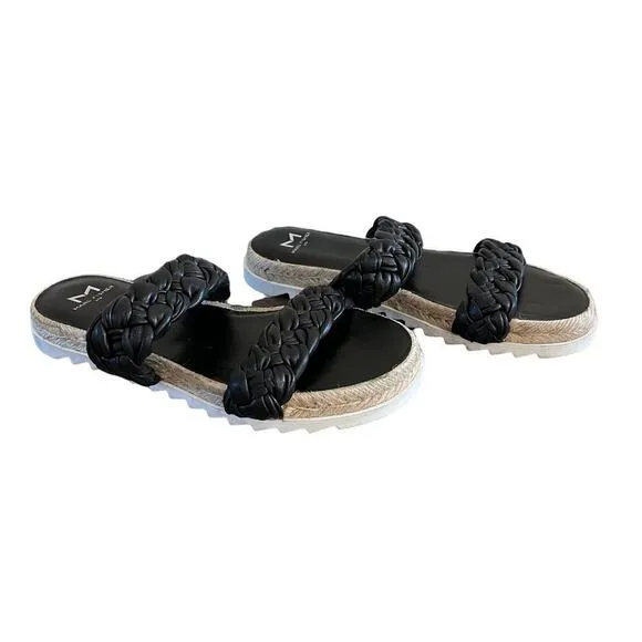 Marc Fisher LTD Jaimee Flat Espadrille Slip On Slides Sandals Black Size 6 NEW