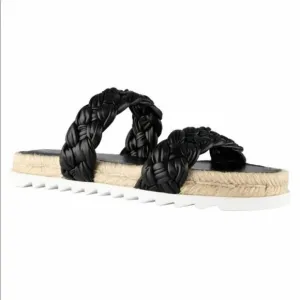 Marc Fisher LTD Jaimee Flat Espadrille Slip On Slides Sandals Black Size 6 NEW