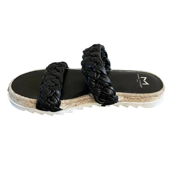 Marc Fisher LTD Jaimee Flat Espadrille Slip On Slides Sandals Black Size 6 NEW