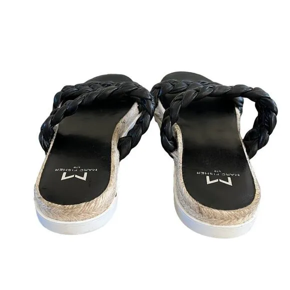 Marc Fisher LTD Jaimee Flat Espadrille Slip On Slides Sandals Black Size 6 NEW