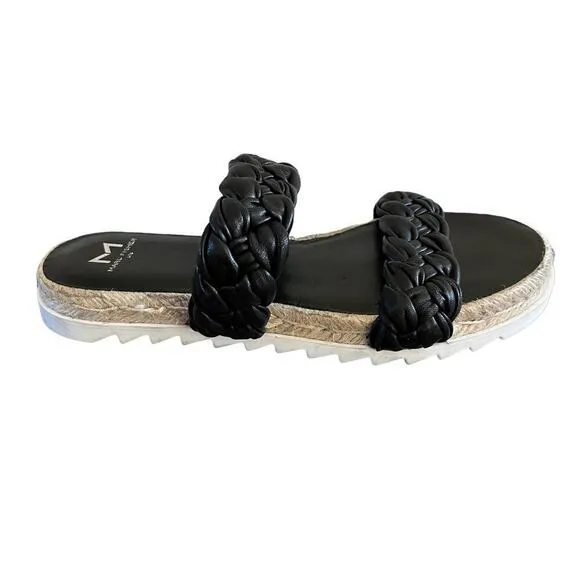 Marc Fisher LTD Jaimee Flat Espadrille Slip On Slides Sandals Black Size 6 NEW