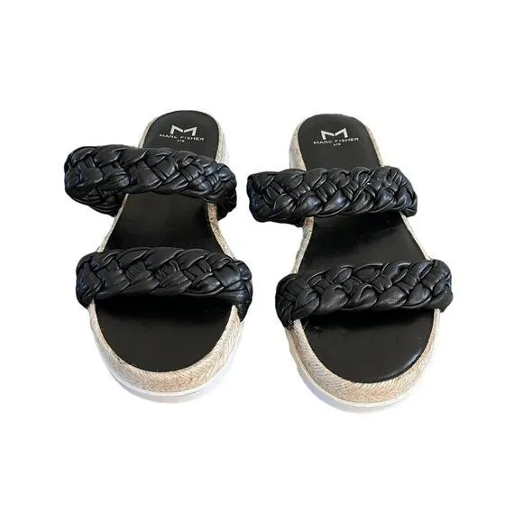 Marc Fisher LTD Jaimee Flat Espadrille Slip On Slides Sandals Black Size 6 NEW