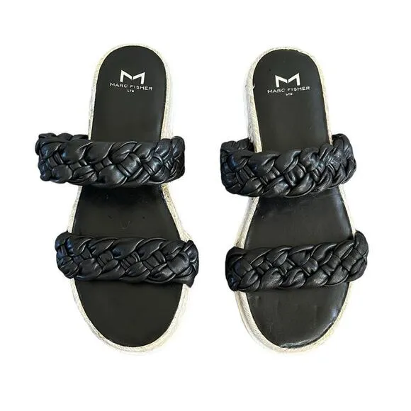 Marc Fisher LTD Jaimee Flat Espadrille Slip On Slides Sandals Black Size 6 NEW