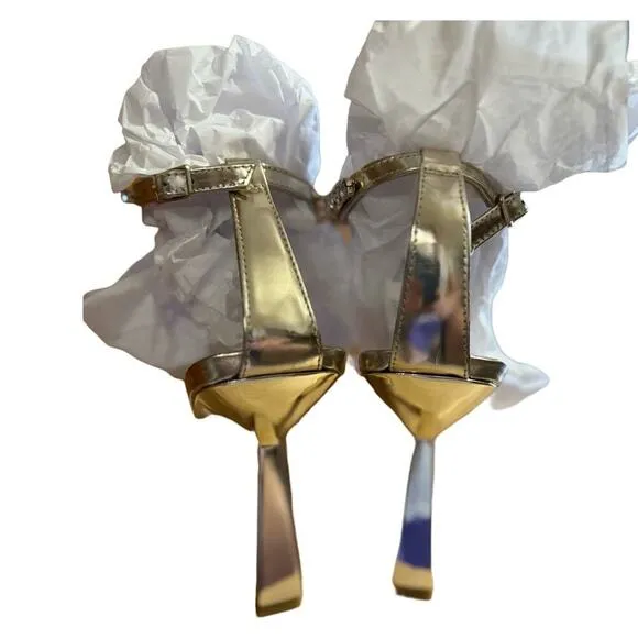 Marc Fisher LTD NWOB Karima Ankle Strap Sandal Heels In Gold Tone Size 8