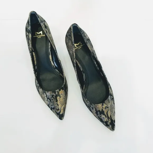 Marc Fisher Pumps Black Gold Chunky Heels