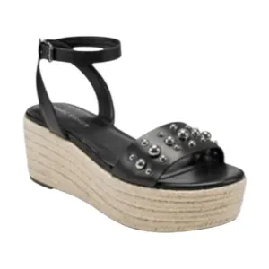 Marc Fisher Sandal Black Silver Stud Joyce Espadrille Platform Shoes Ankle Strap