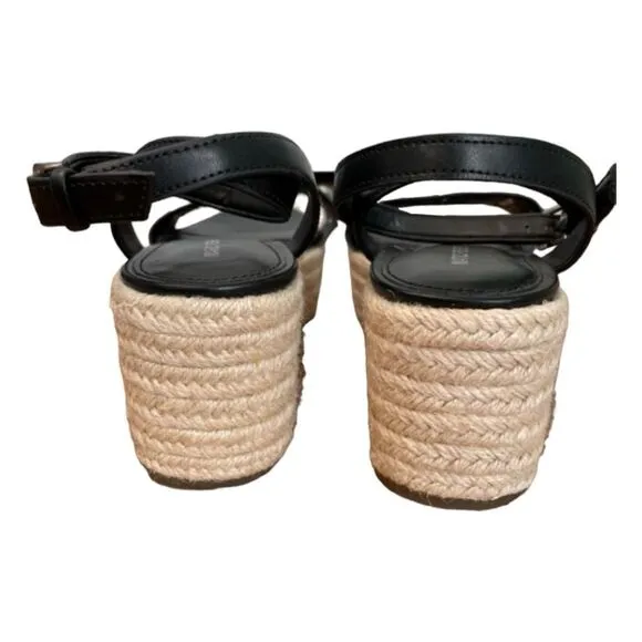 Marc Fisher Sandal Black Silver Stud Joyce Espadrille Platform Shoes Ankle Strap